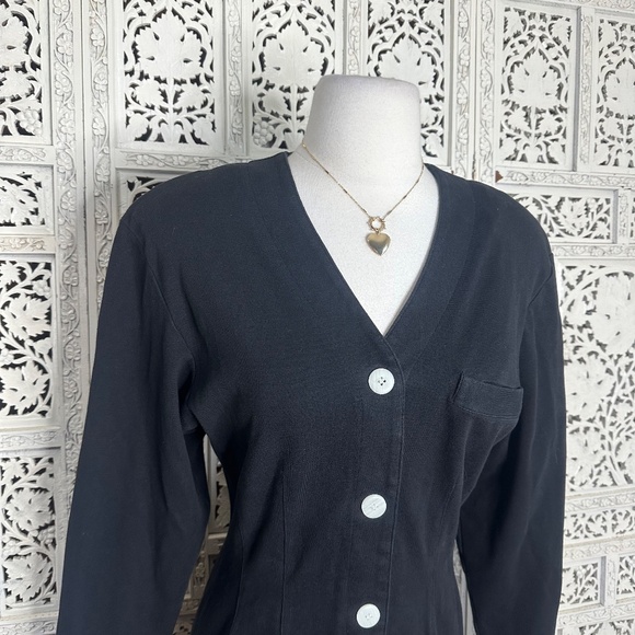 Vintage Brass Plum Nordstrom Black Strong Shoulder Long Sleeve Button Up Dress - Picture 2 of 7